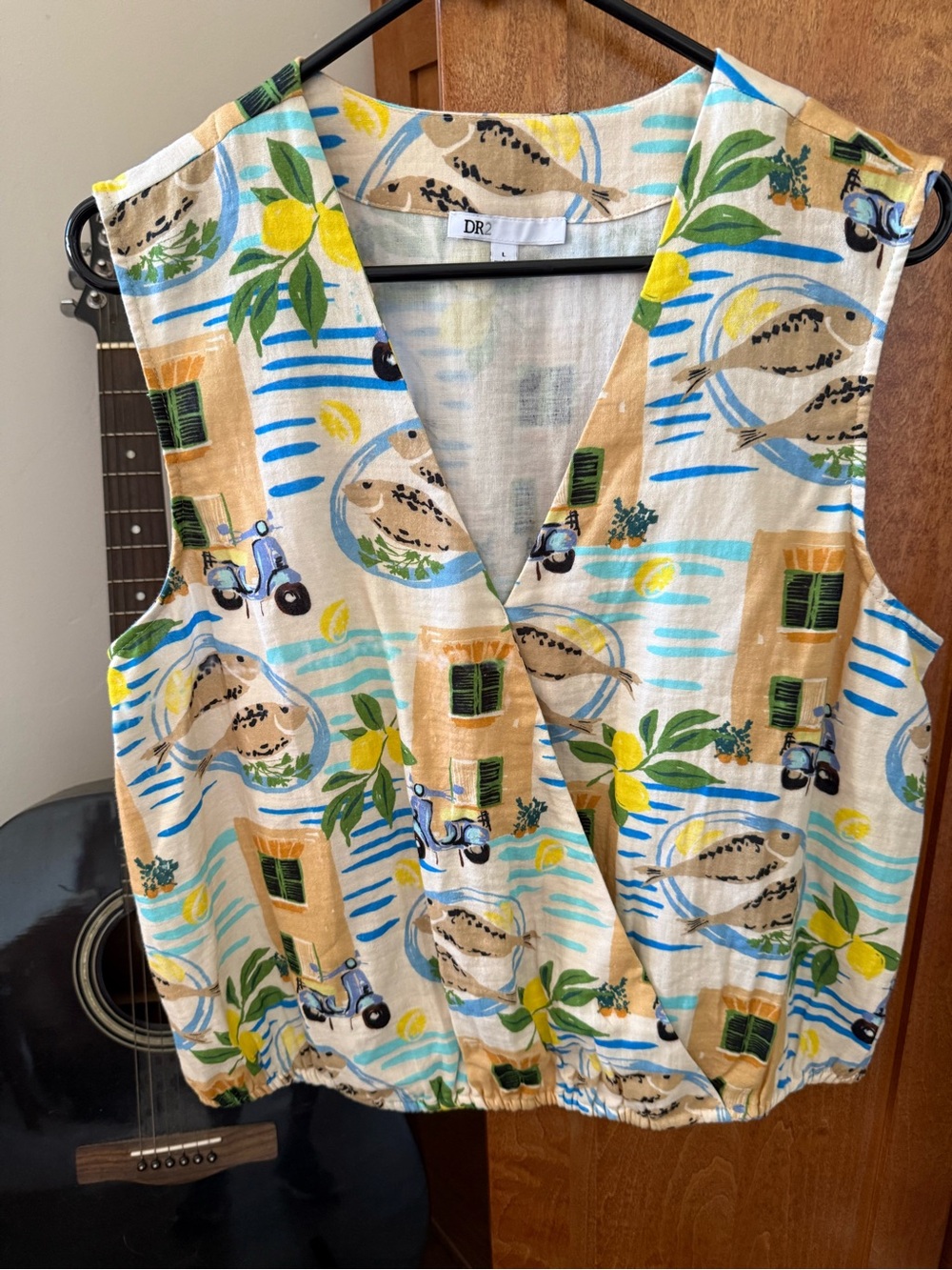 DR2 Cream Camisole with Blue, Yellow and Green Print